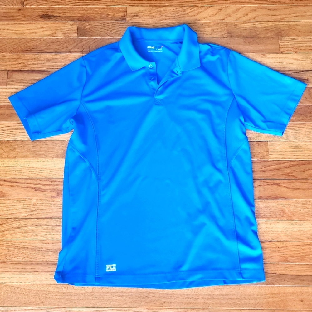 Fila Athletic Fit Performance Blue Polo Golf Shirt Short Sleeve Wicking Large